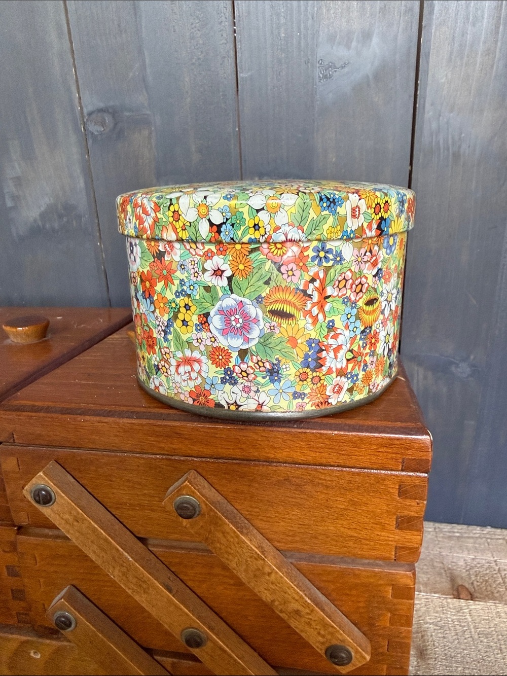 Vintage Daher Floral Chintz Tin Canister